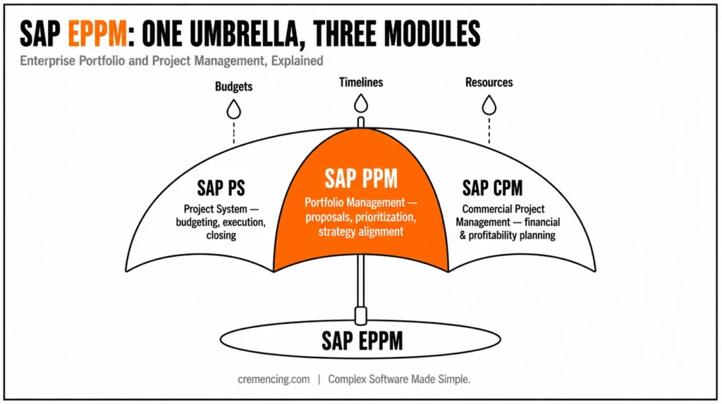 SAP EPPM umbrella covering three modules.