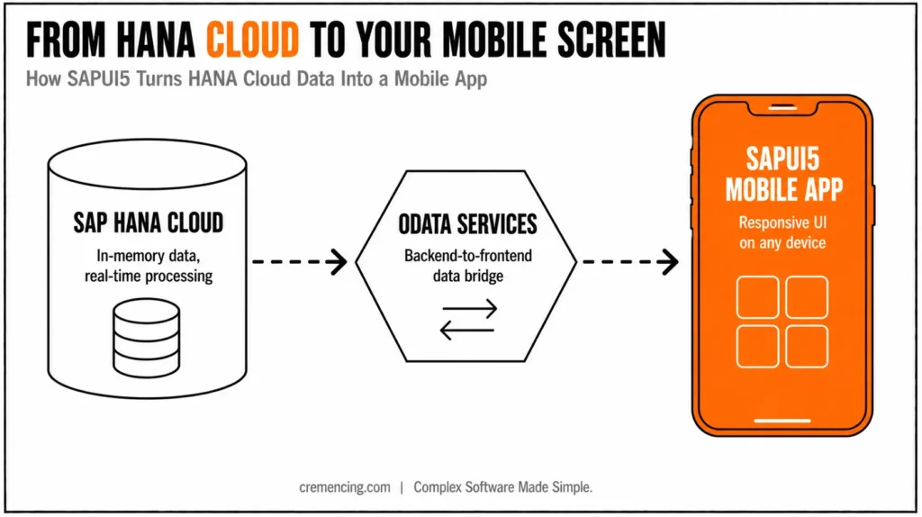Data flow from HANA to mobile app.