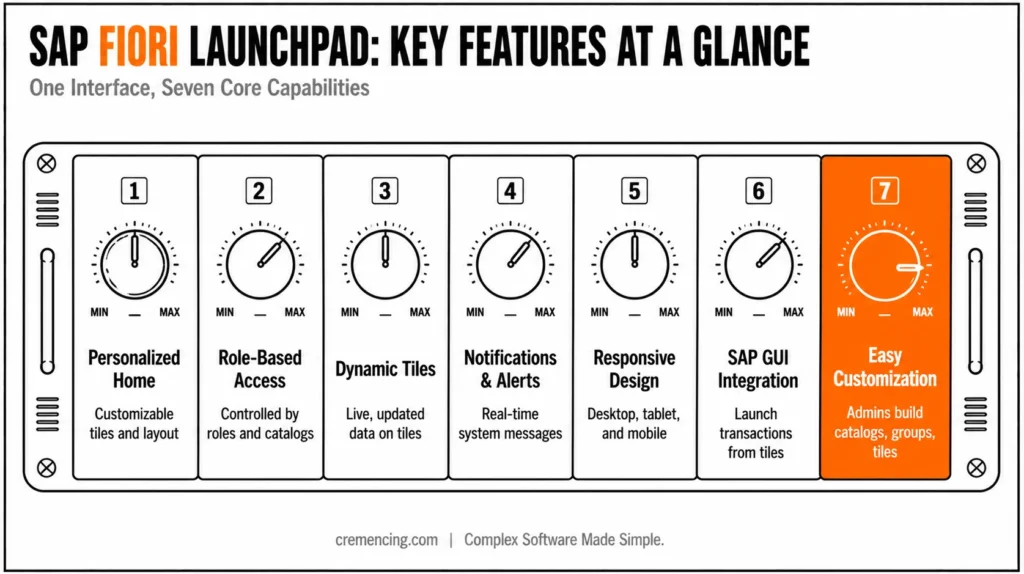 Seven core features of Fiori launchpad.