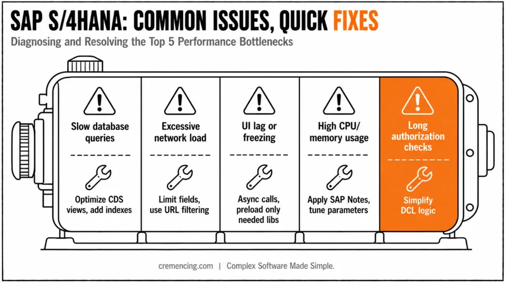 Five common SAP S/4HANA performance issues.