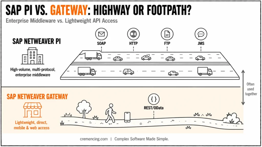 SAP PI vs Gateway comparison highway.
