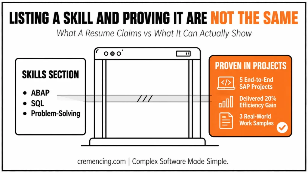 Listing skills versus proving project experience.