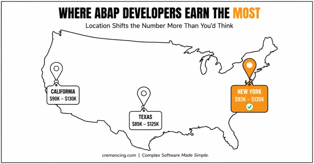Regional ABAP developer salary map.