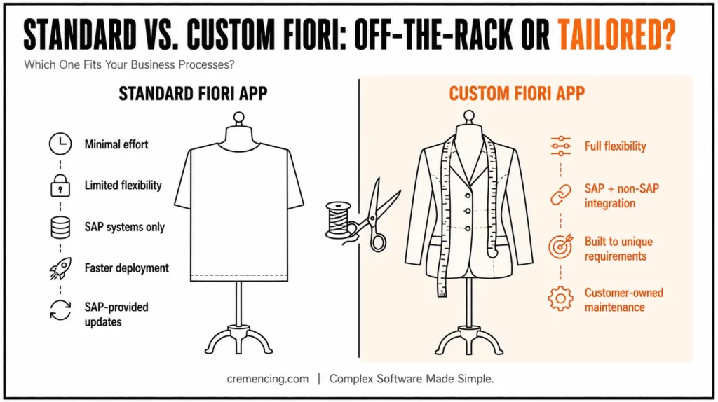 Standard versus custom Fiori apps.
