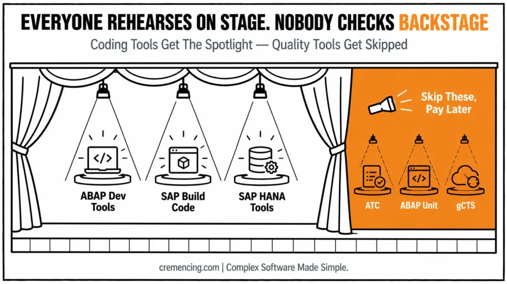Stage lights on coding tools.
