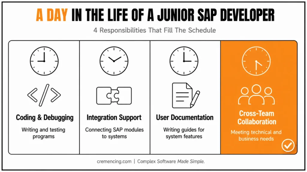 Junior SAP developer daily responsibilities.