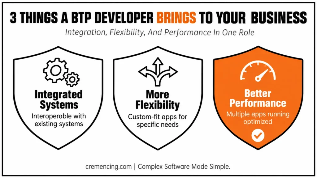 Three BTP developer business benefits.
