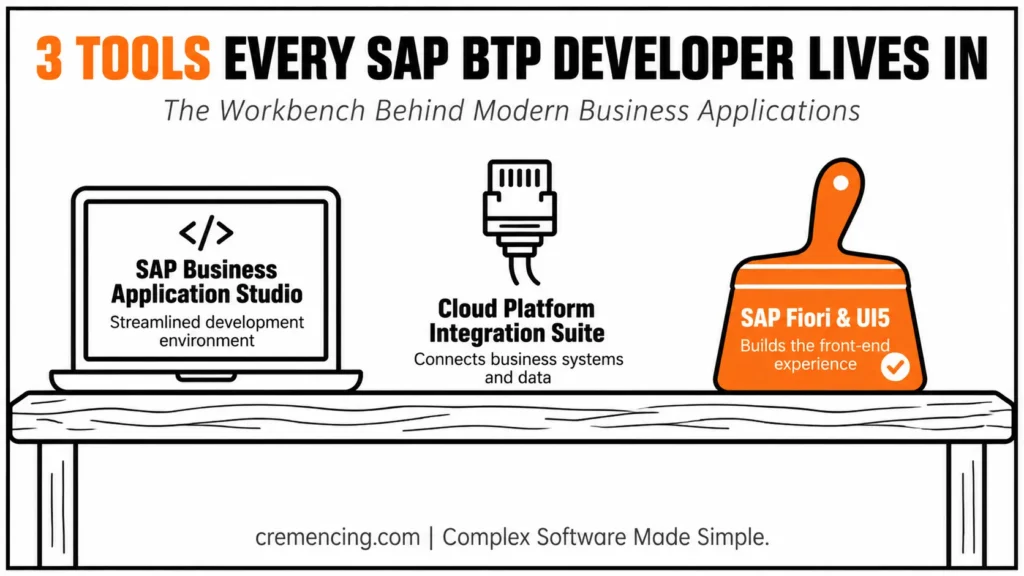 Three core SAP BTP tools.
