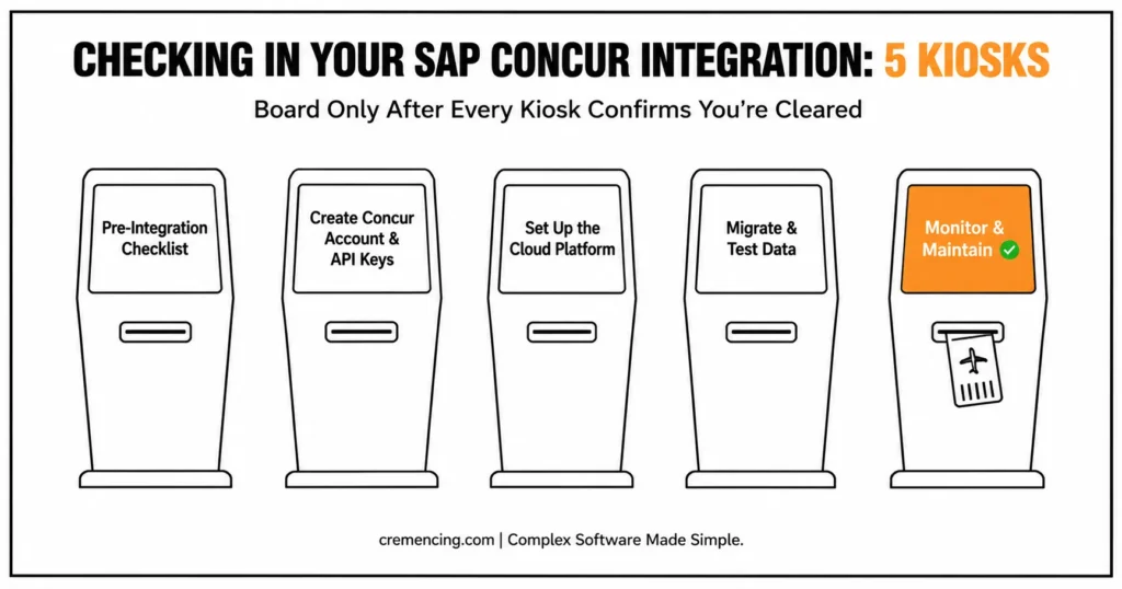 Five integration check-in kiosks.