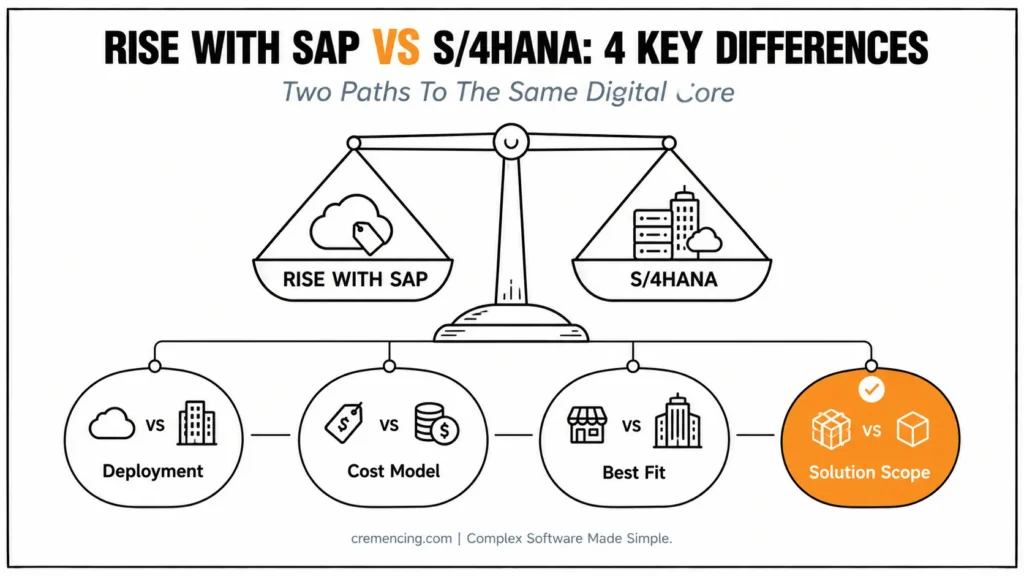 Rise with SAP versus S/4HANA key differences.