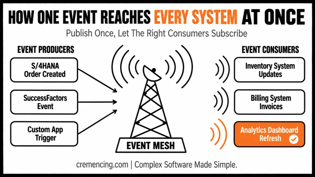 SAP Event Mesh publish subscribe architecture diagram