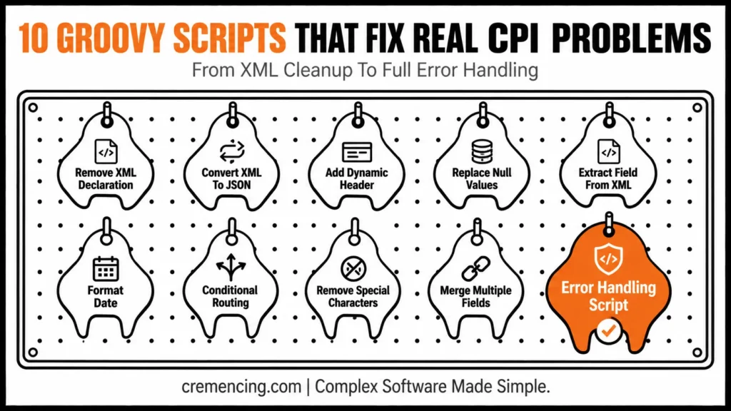 Pegboard displaying ten Groovy scripts for CPI.