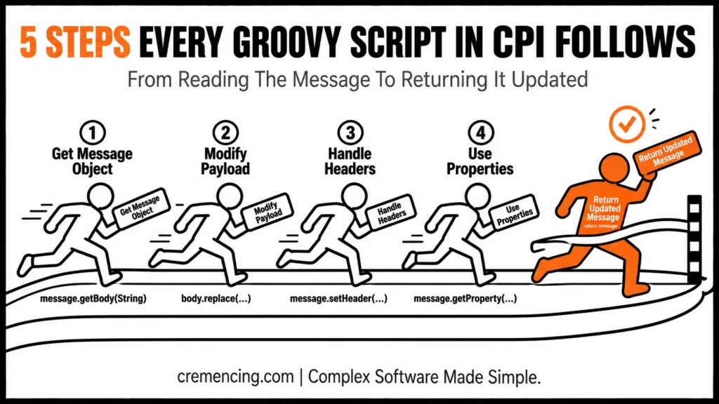 Relay race showing Groovy script steps in CPI.