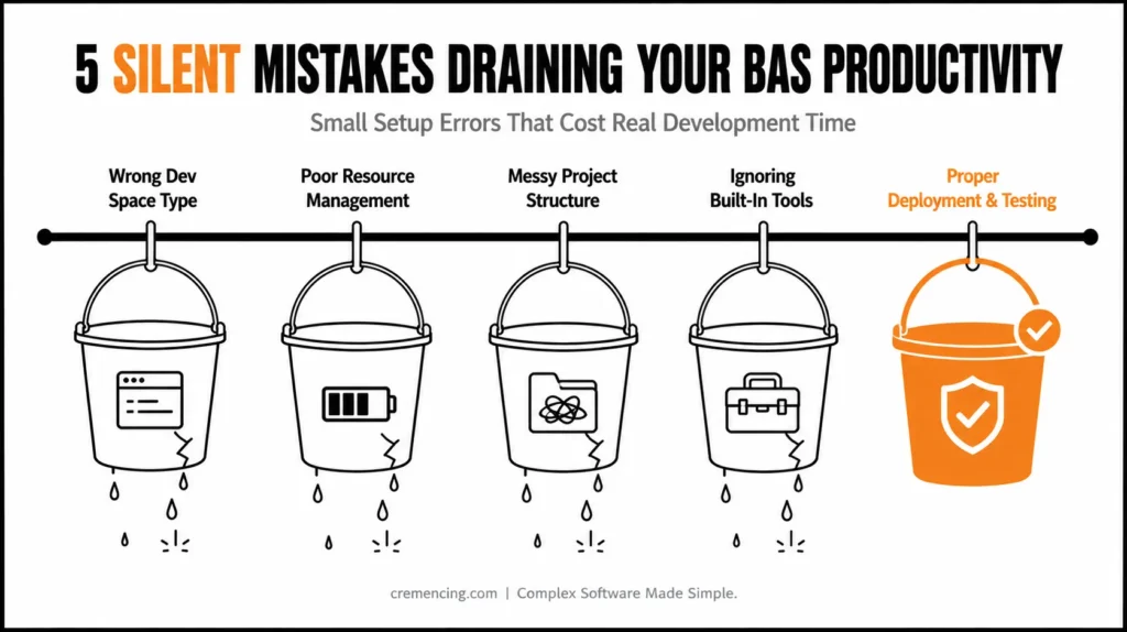 Five buckets highlighting BAS setup errors.