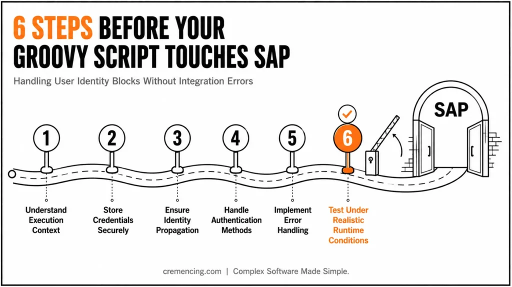 Winding road showing Groovy identity steps before SAP access