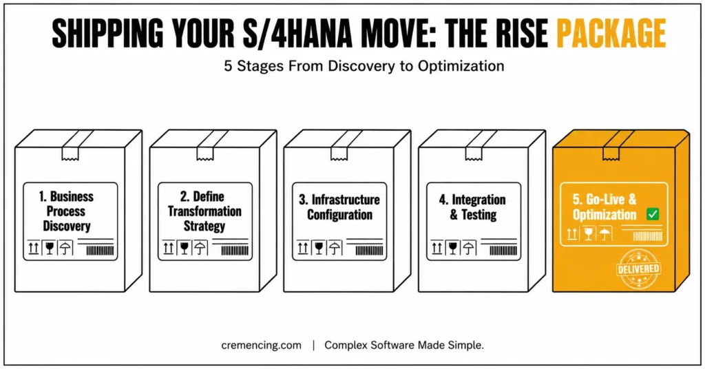 Five shipping boxes SAP RISE stages
