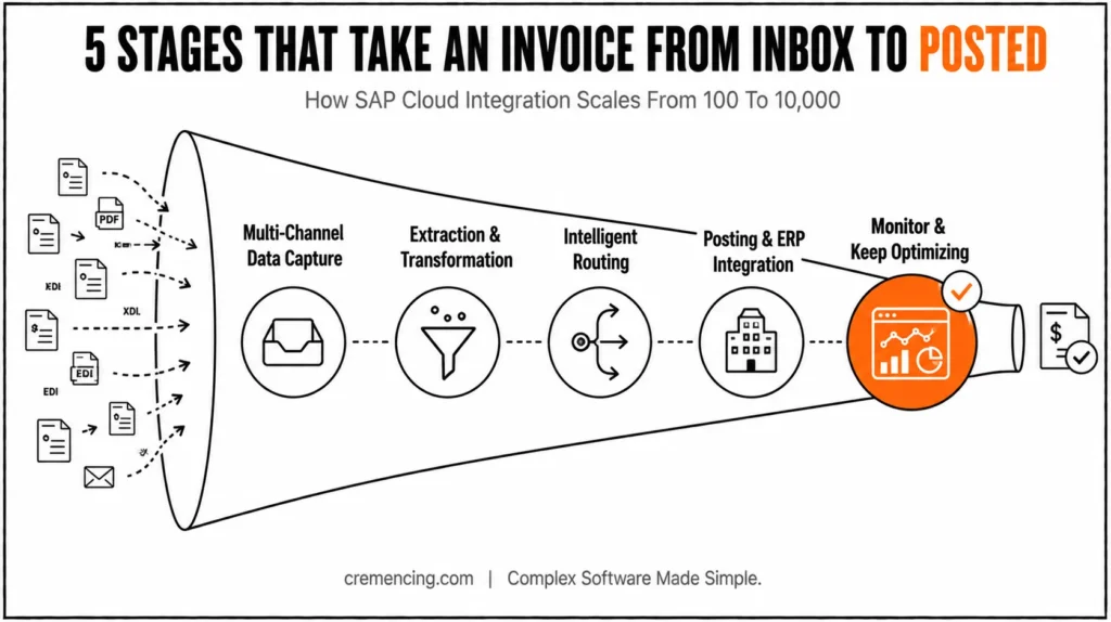 Funnel diagram showing invoice posting stages.