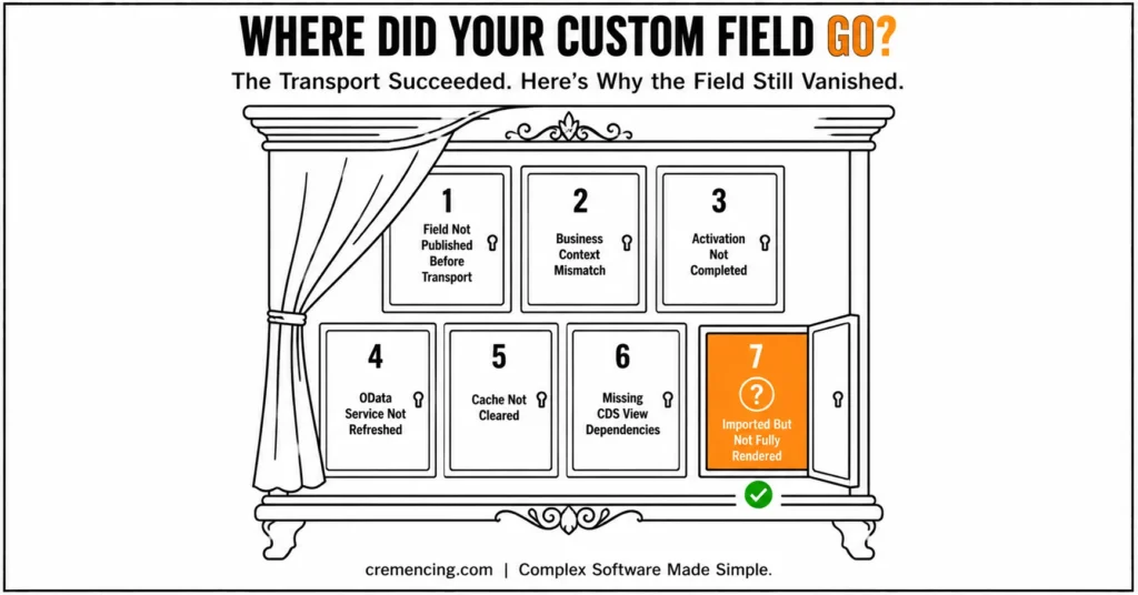 Open armoire illustrating reasons custom fields vanish post-transport.