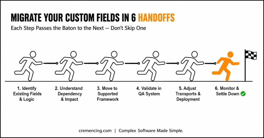Six step relay race custom field migration