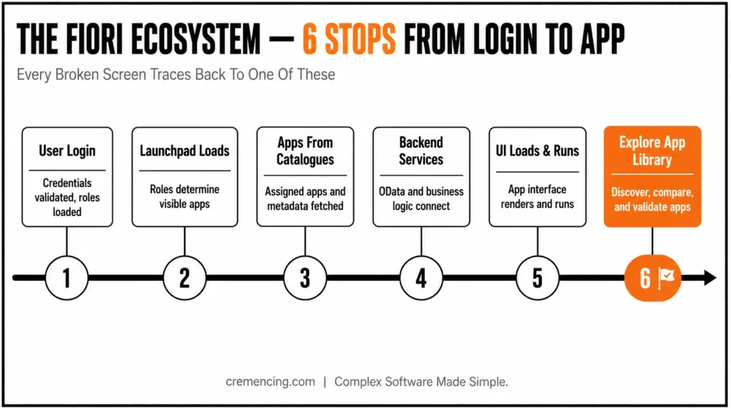 Six steps from Fiori login to app