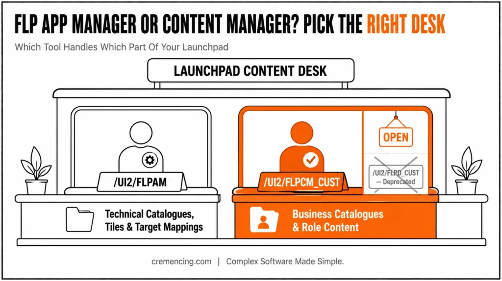 Two desks comparing Fiori launchpad managers.