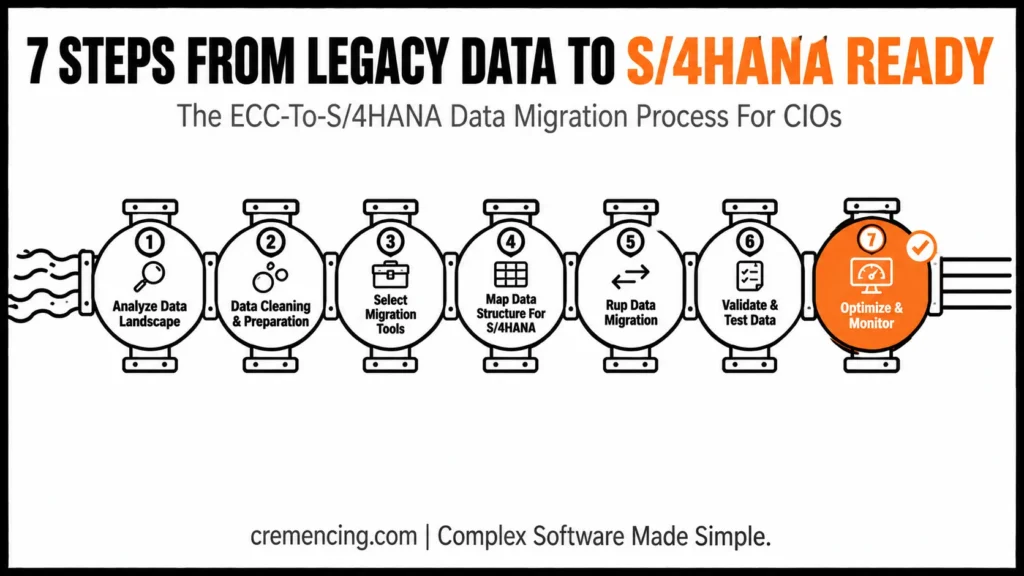 Pipeline system outlining S/4HANA data migration steps.