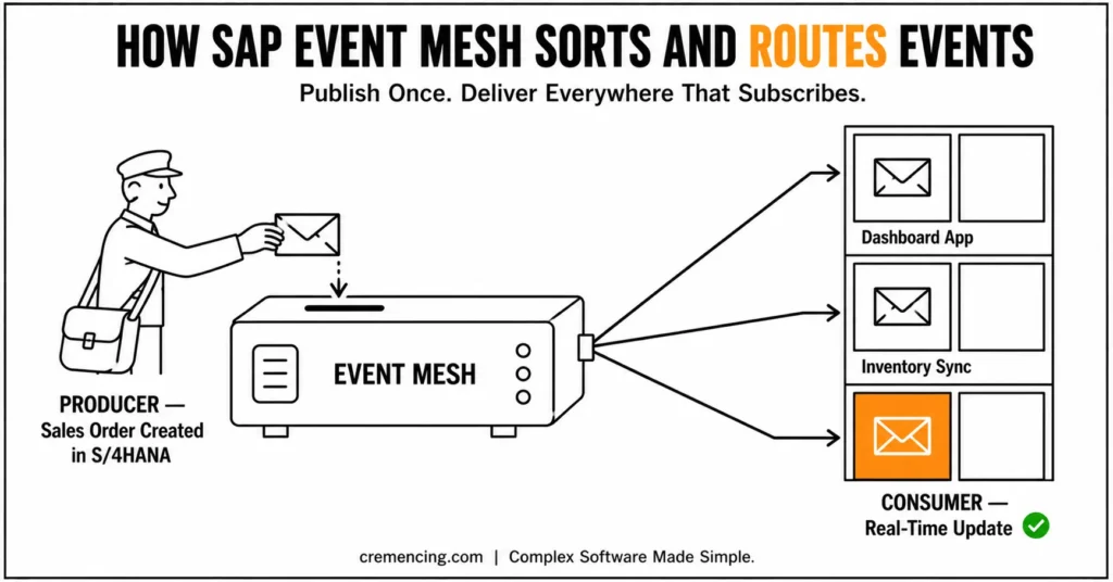 Mailbox routing events to subscribing consumers.