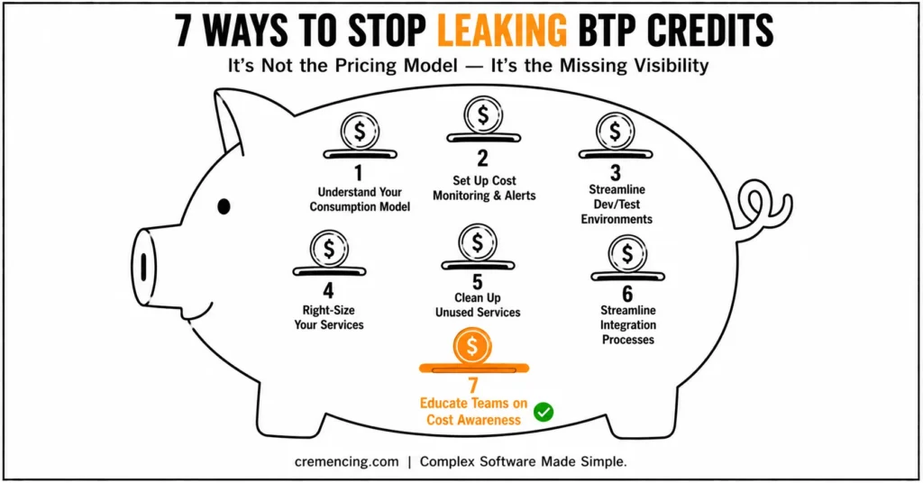Piggy bank illustrating seven BTP cost-saving methods.