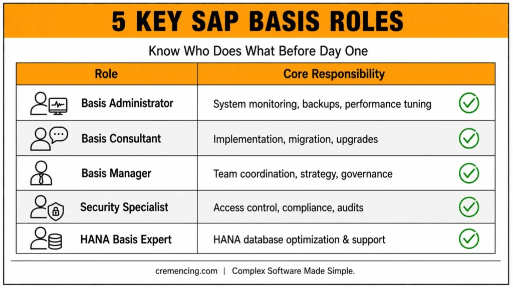 **Five SAP Basis roles and their core responsibilities**