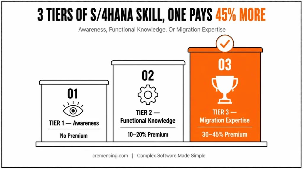 Three-tier podium comparing S4HANA skill levels.