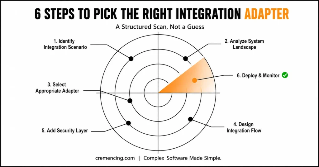 Radar chart showing steps to choose integration adapters