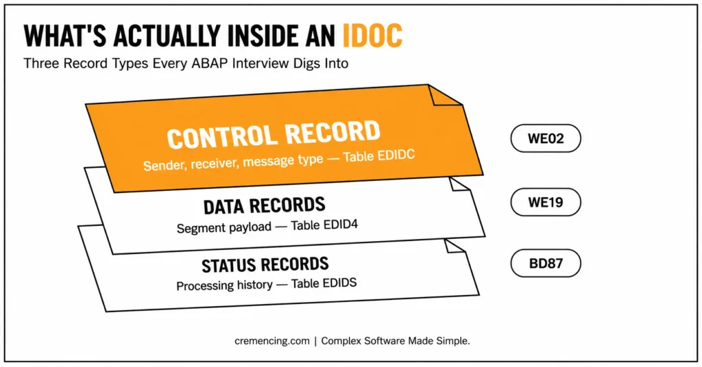 “SAP IDoc control, data, status records”