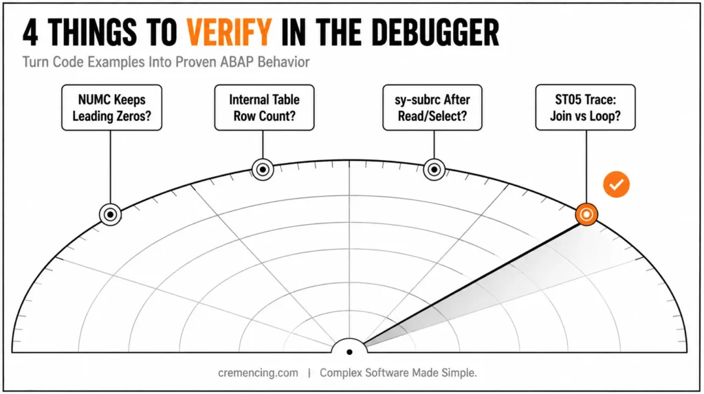 Radar chart listing debugger verification steps