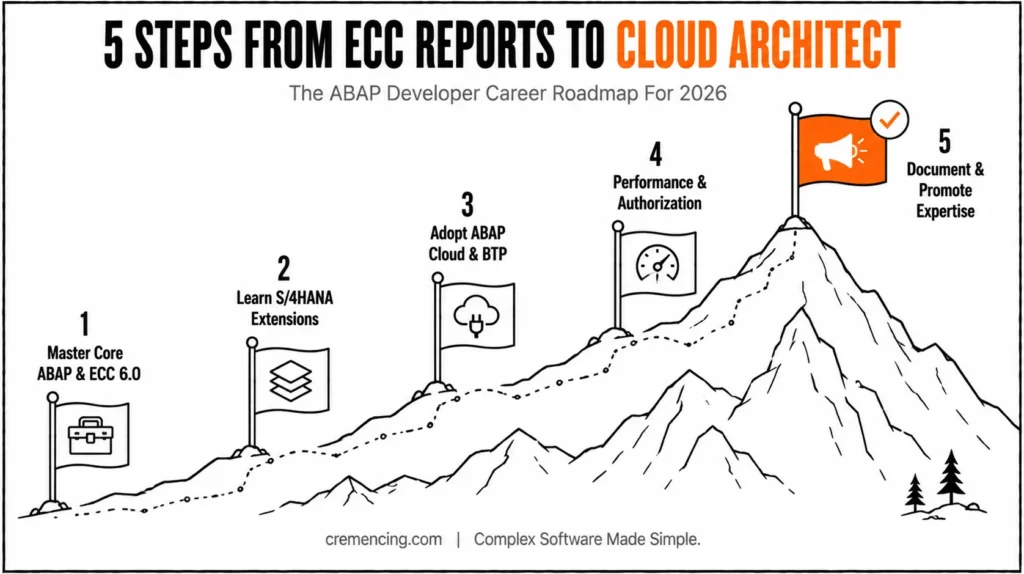Mountain climbing roadmap for ABAP career growth.