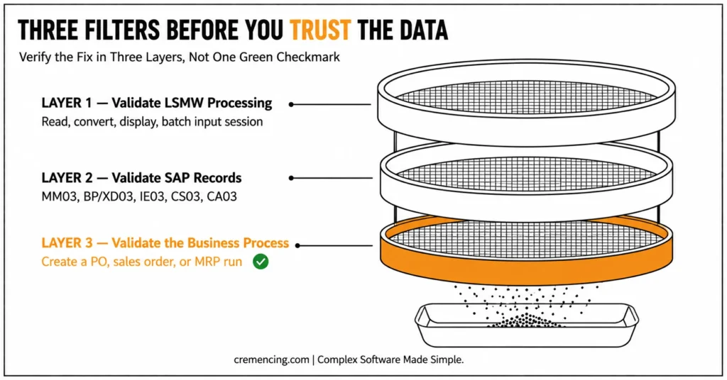 Three layers to validate LSMW data before go-live