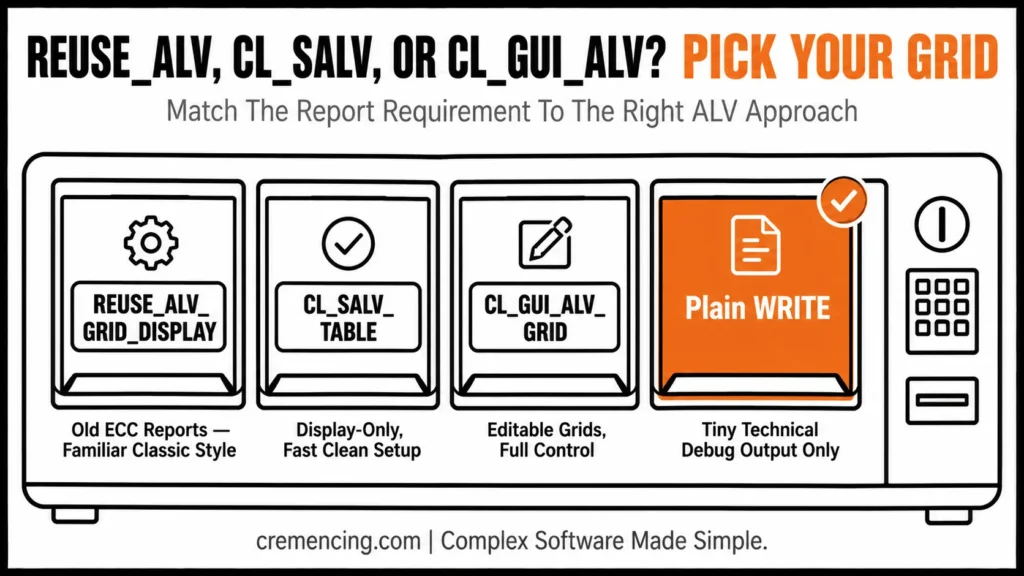 Four slots comparing SAP ALV grid options.