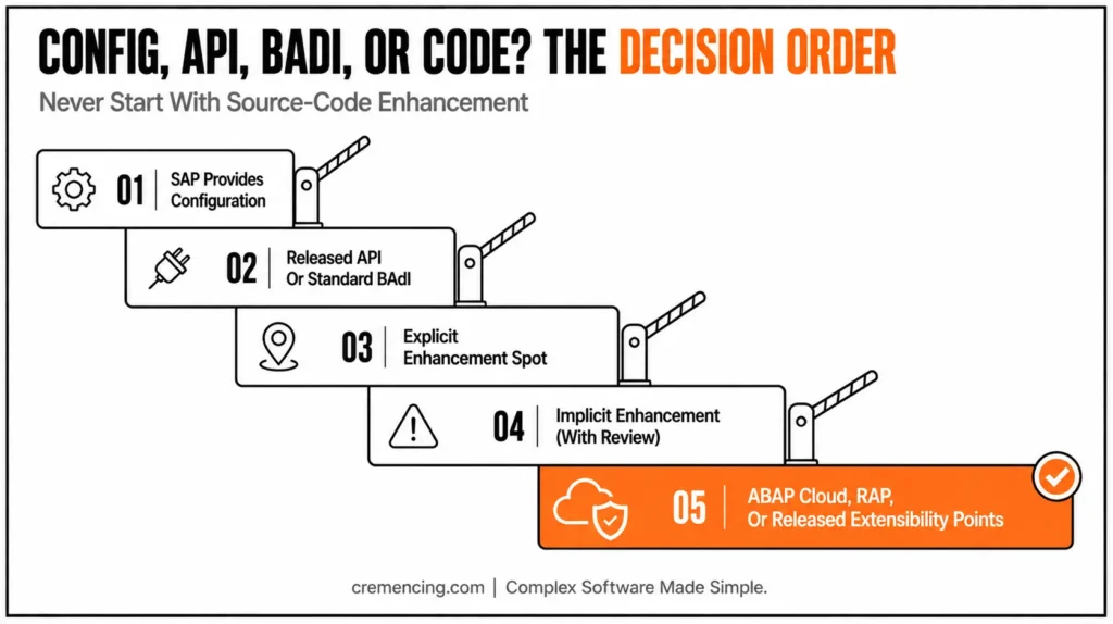 Five toll gates outlining SAP extensibility order.