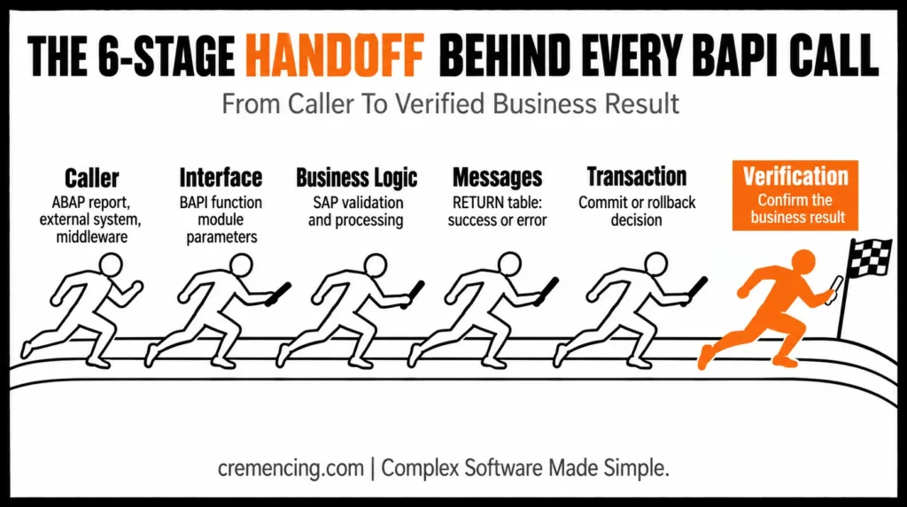 Six stage BAPI call execution and handoff workflow