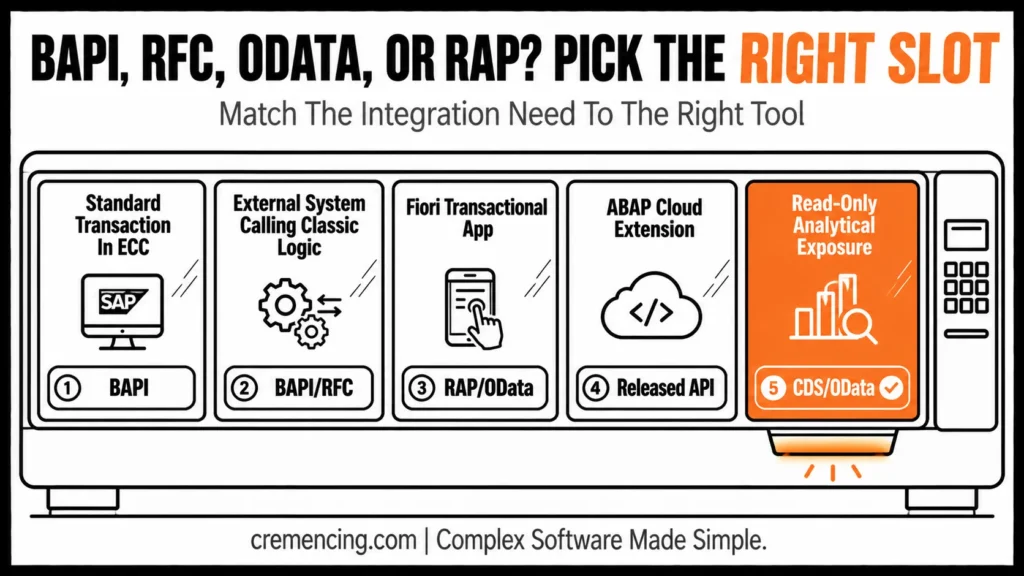 Integration selection matrix matching BAPI RFC OData and RAP