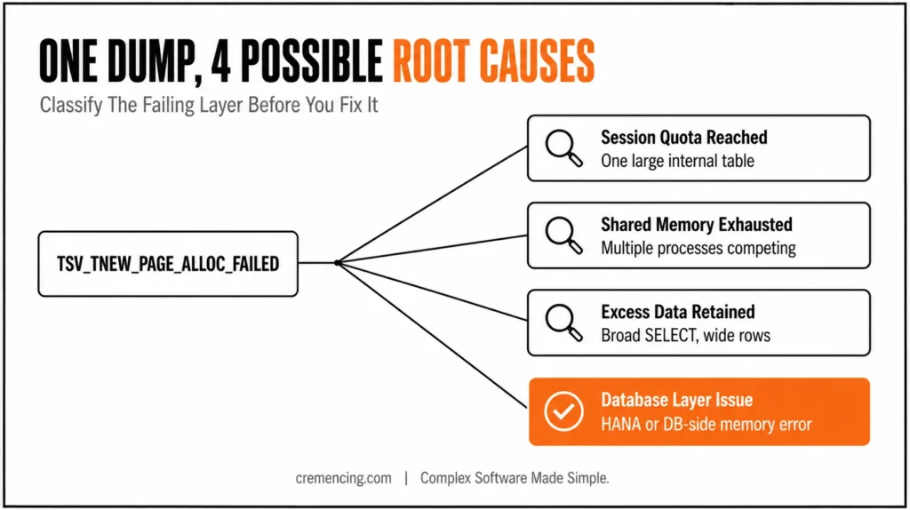 ABAP memory dump root causes diagram