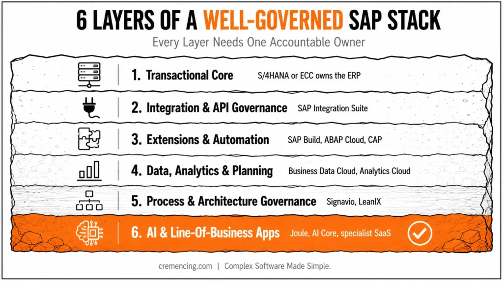 Six layers SAP architecture stack.